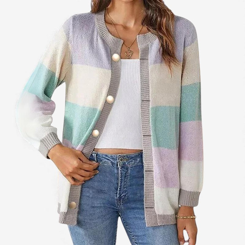 Annabelle – Cardigan a maniche lunghe con chiusura a bottoni e scollo rotondo