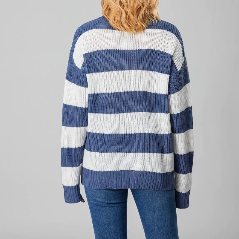Cynthia - Long sleeve crew neck sweater with stripe design