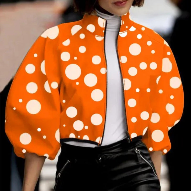 Elara – Long sleeve printed short jacket with zipper