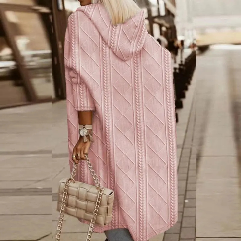 Cardigan à capuche pour femme en maille torsadée, ouvert sur le devant