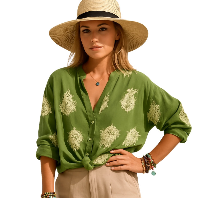 Isla – Bluza cu mâneci lungi, închidere cu nasturi și decolteu în V