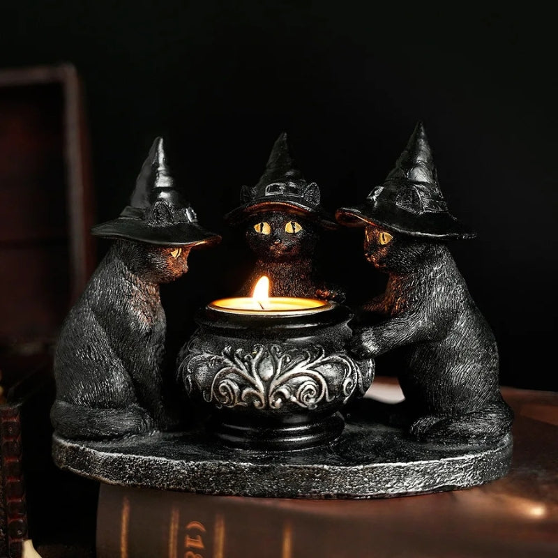 CatGlow – Gyertyatartó macska szoborral Halloween kiállításhoz