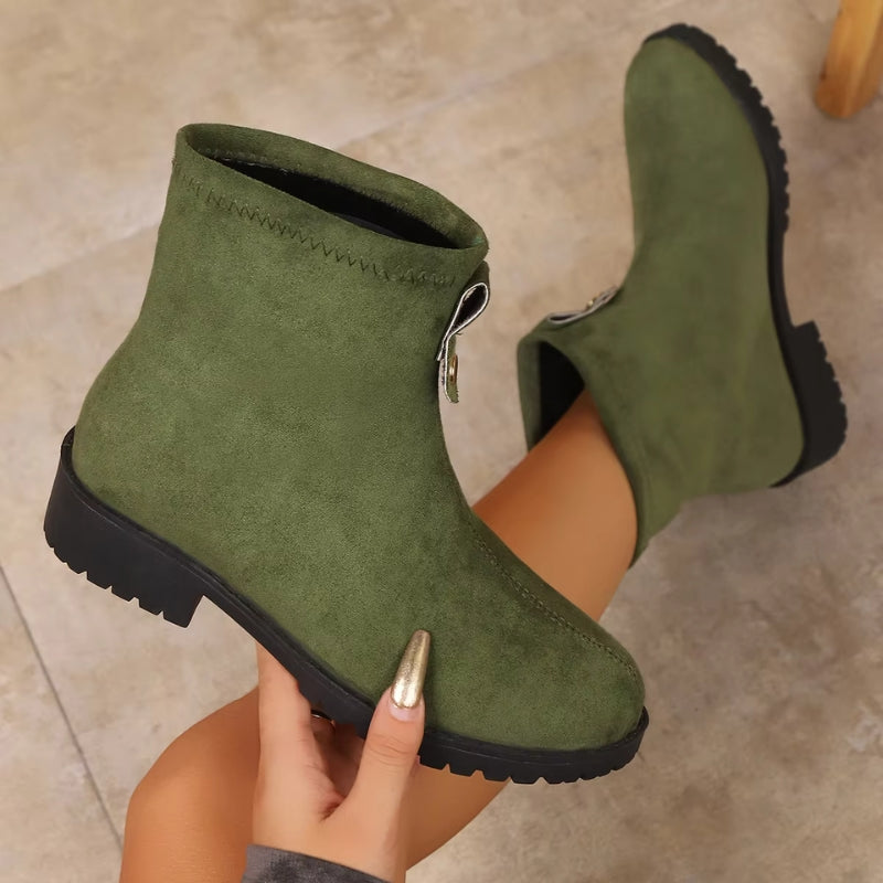 Vireya – Round Toe Ankle Boots with Non-Slip Sole
