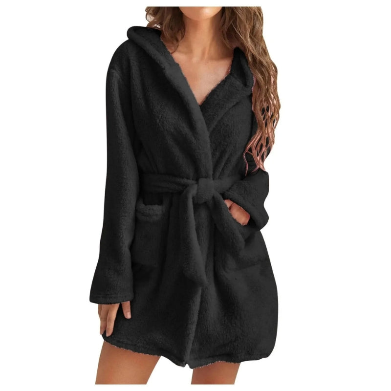 Lily - Stylish fleece bathrobe with long sleeves and side pockets