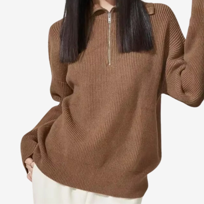 Aria - Half zipper sweater with stripe design
