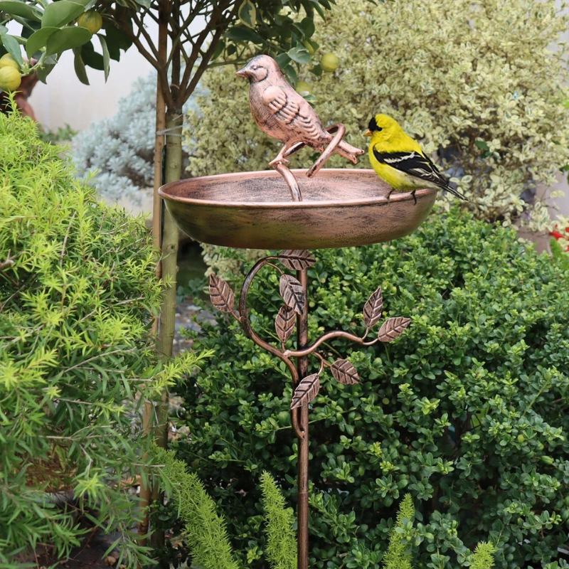Bain d'oiseaux décoratif avec pot et support à piquer dans le sol