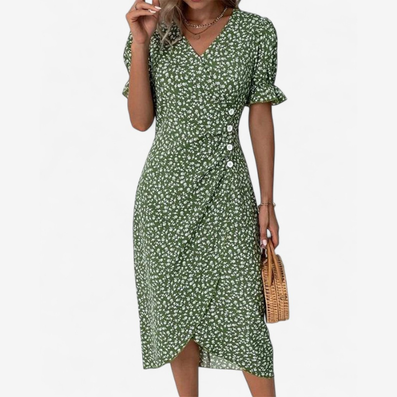 Elena – Vestito Boho Floreale con Scollo a V e Maniche a Sbuffo