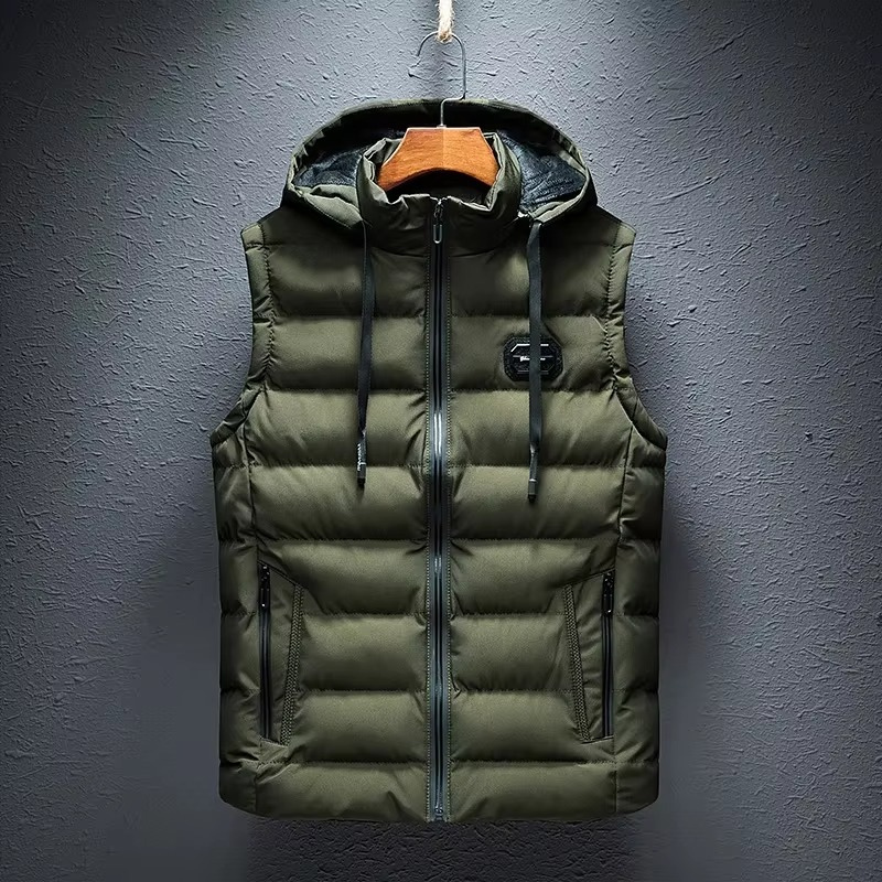 Veste matelassée sans manches pour homme avec capuche et fermeture éclair devant