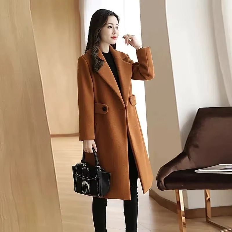 Faith - Cappotto lungo a maniche lunghe con vita con cintura e tasche laterali