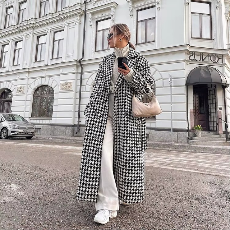 Sadie - Długi płaszcz z długim rękawem i kołnierzem z klapami