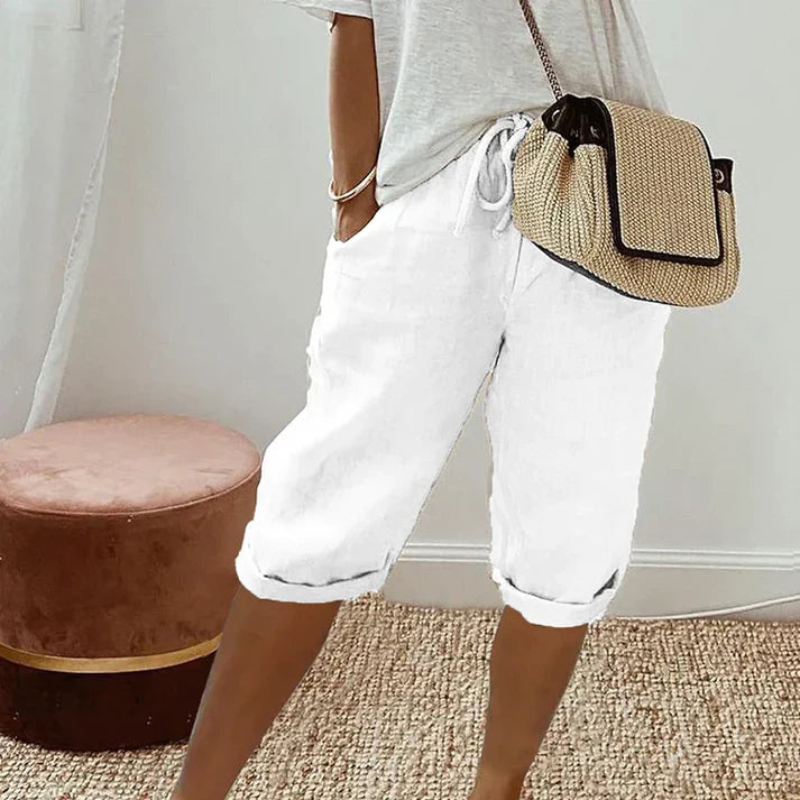 Pantaloni Capri da donna con vita regolabile con coulisse