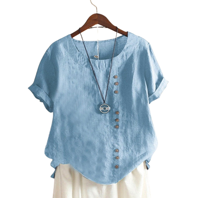 Ava – T-shirt Classique à Coupe Ample avec Col Rond et Boutons