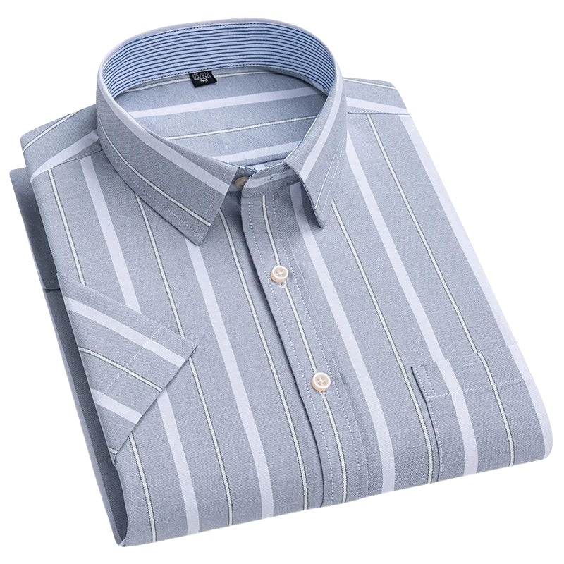 Alexander - Checked and striped button-down shirt with short sleeves