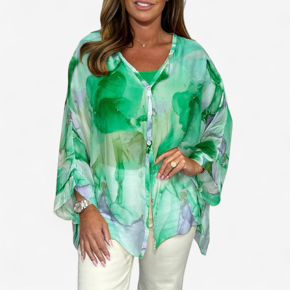 Fleur - Blouse imprimée à col en V et manches longues