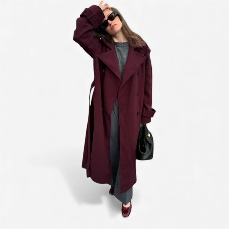 Lisa – Long Sleeve Coat with Belted Waist and Button Detail