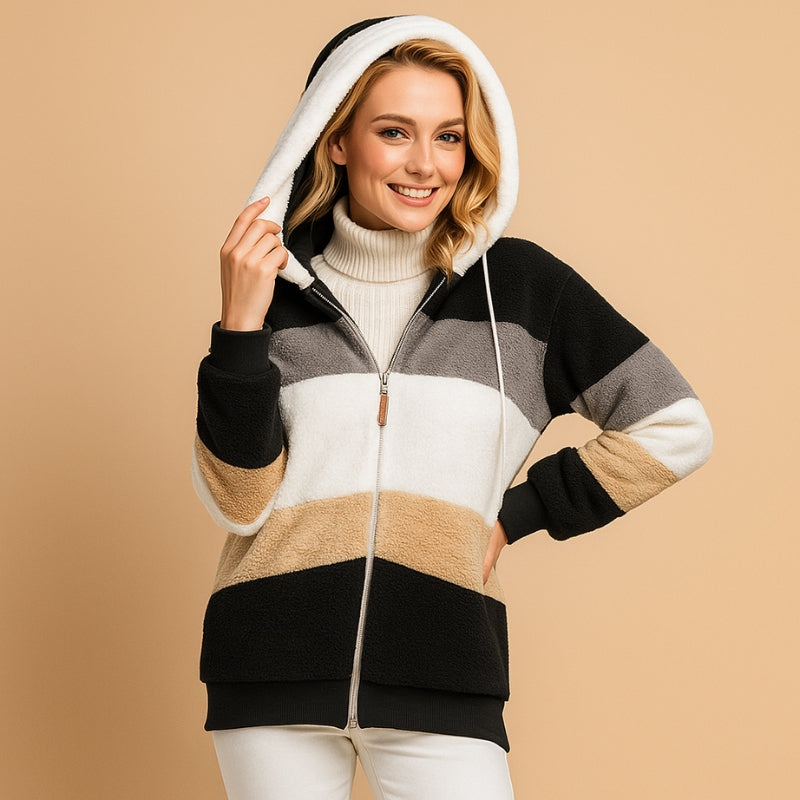 Quinn - Long sleeve zipper coat with adjustable hood