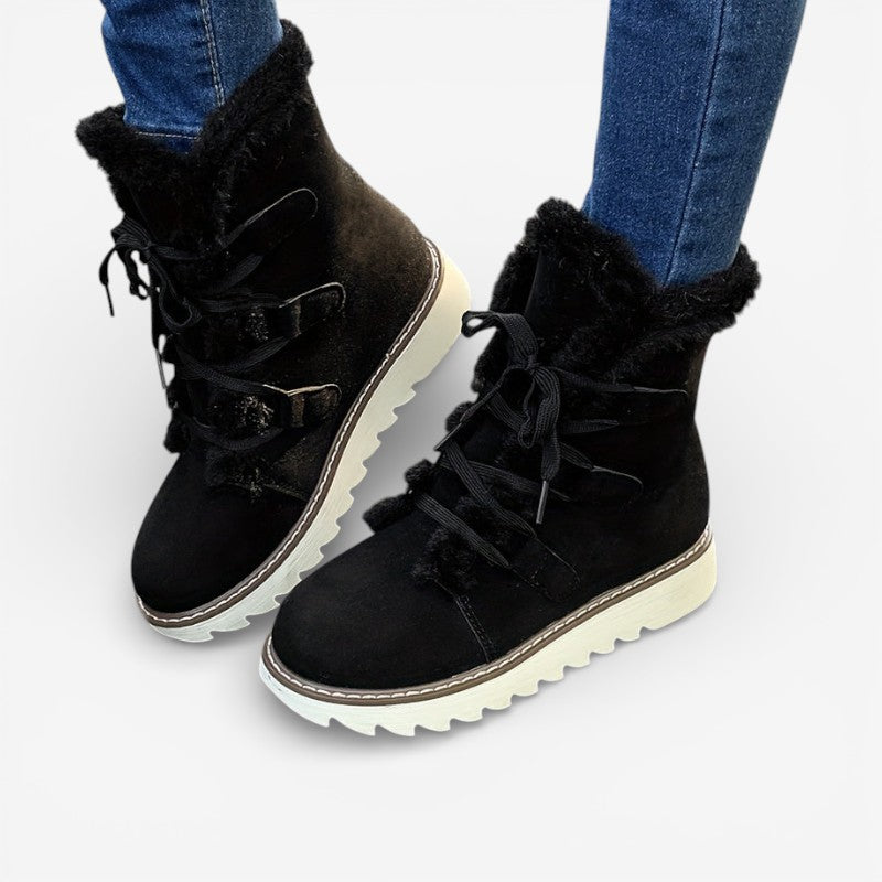Aoibhe – Round Toe Ankle Boots with Fur Lining | Lace Up Adjustable Fit | Soft Cozy Lining for Warmth | Sizes 36–41 | Pink, Khaki, Dark Brown, Brown, Black