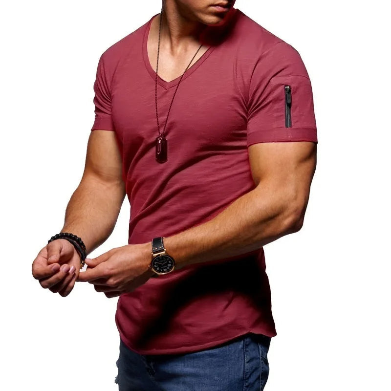 Harrie - Basic V-neck shirt with half sleeves