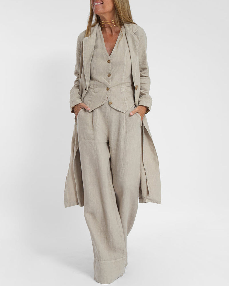 Lena - Set elegant din două piese cu pantaloni largi și vestă cu nasturi