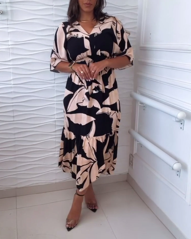 LuxeFlow™️  - Robe Femme Col V Imprimée