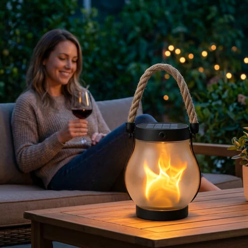 EmberNest - Lâmpada solar de exterior com efeito de chama cintilante