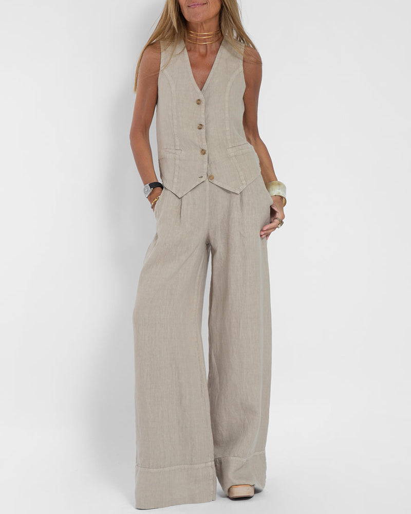 Lena - Set elegant din două piese cu pantaloni largi și vestă cu nasturi