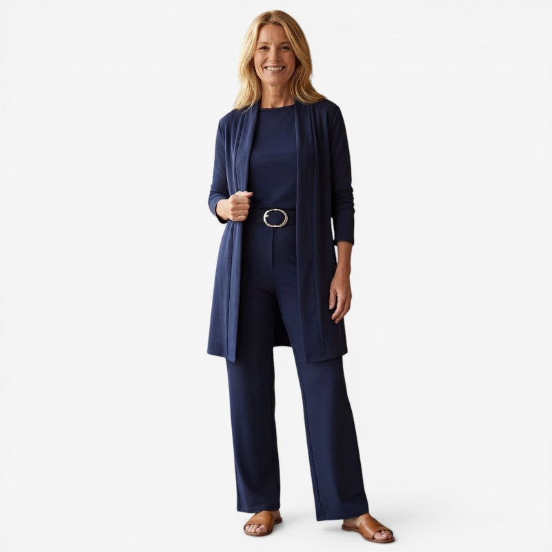 3 Piece Set Open Cardigan with Slim Pants