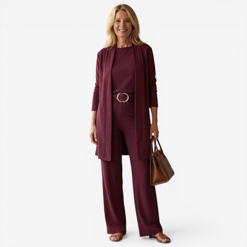 3 Piece Set Open Cardigan with Slim Pants