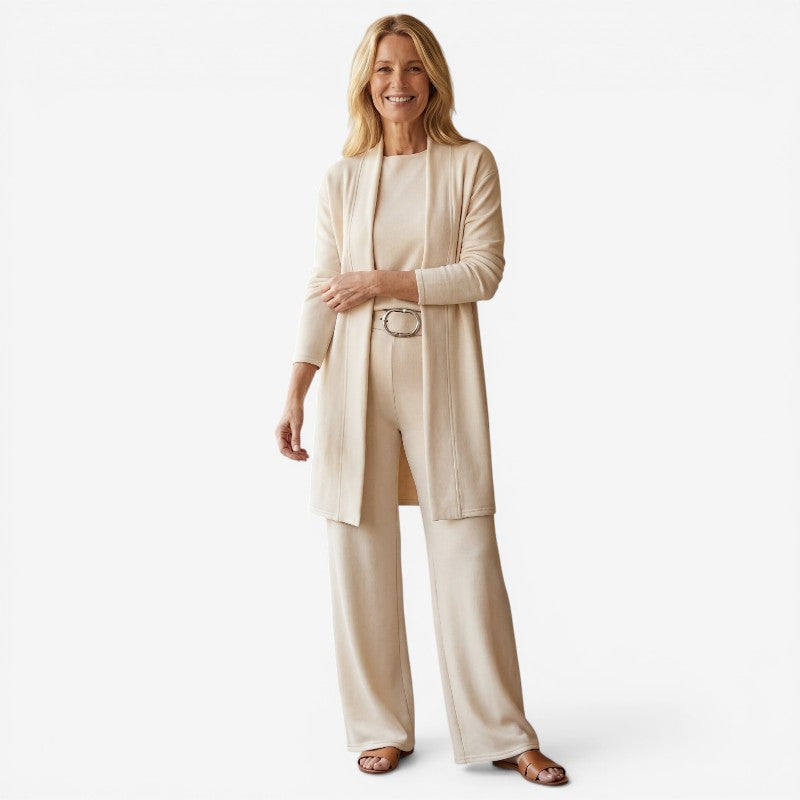 3 Piece Set Open Cardigan with Slim Pants