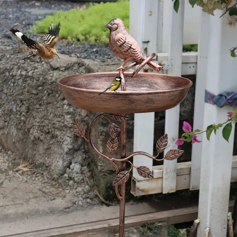 Bain d'oiseaux décoratif avec pot et support à piquer dans le sol