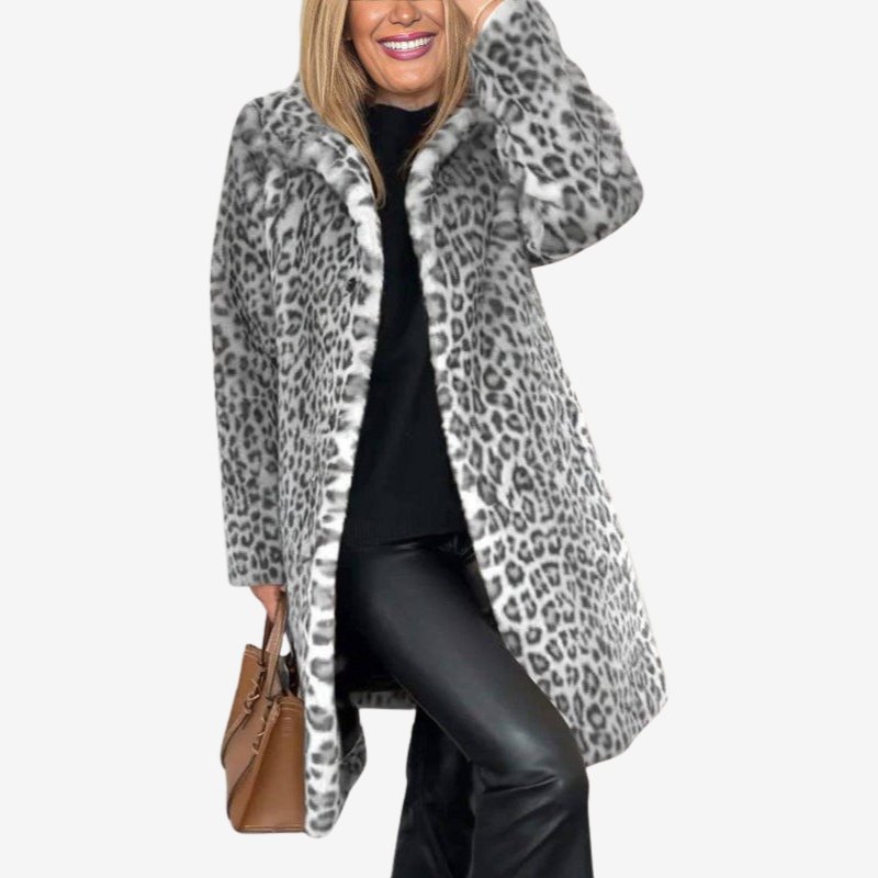 Mckenna - Long Sleeve Coat with Leopard Print
