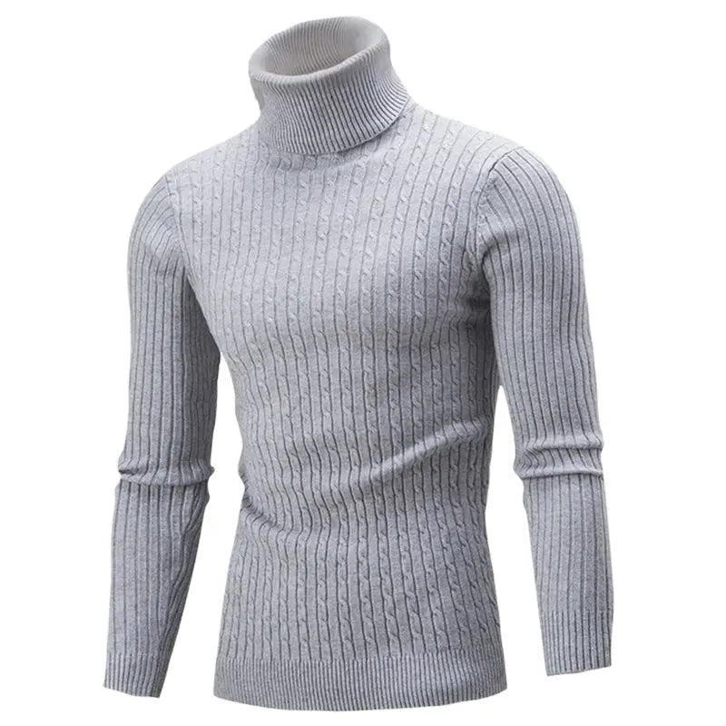 KnitLedger - Camisola de gola alta para homem em malha entrançada