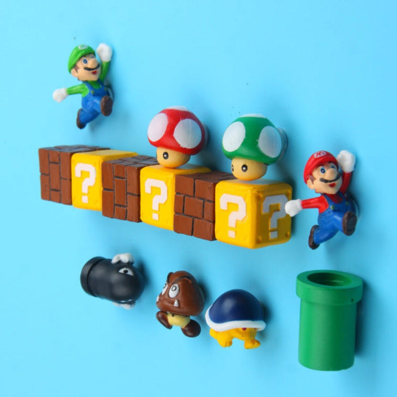 GameGripz – Ensemble de décorations réfrigérateur Super Mario avec pièces de personnages ludiques et fixation sécurisée