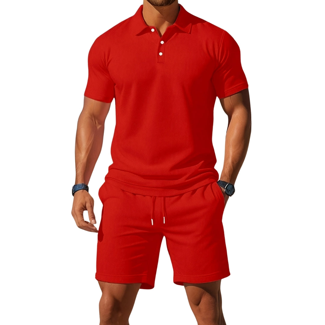 Leo - Set with short-sleeve polo shirt and shorts with adjustable waist