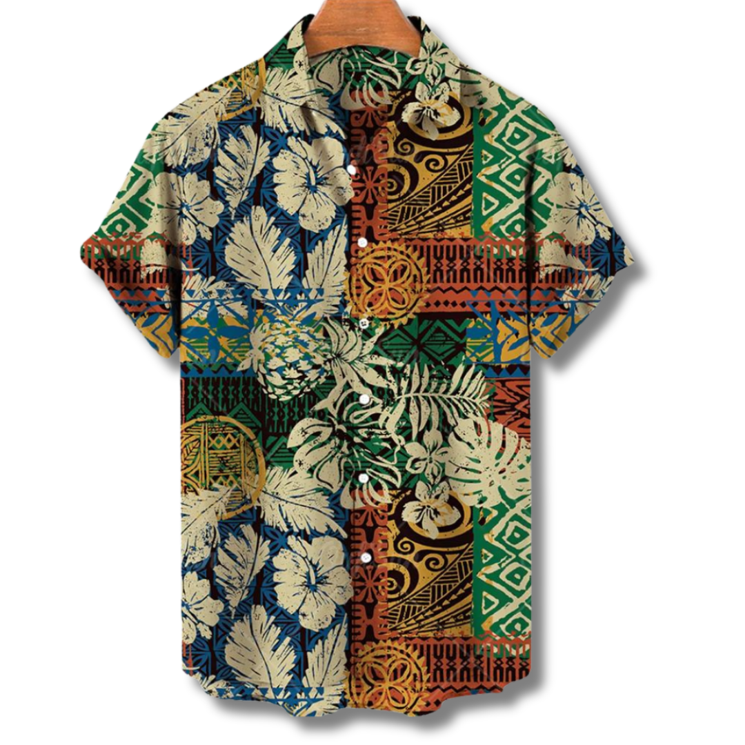 Leo - Chemise classique à imprimé floral avec manches courtes et fermeture à boutons