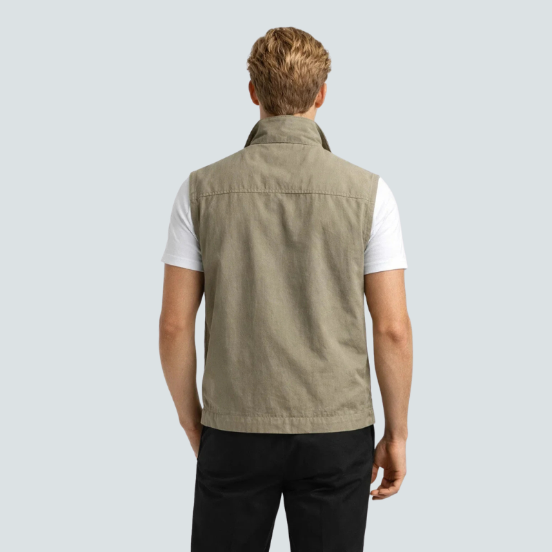 Men’s Utility Vest with Stand Collar and Zip Front