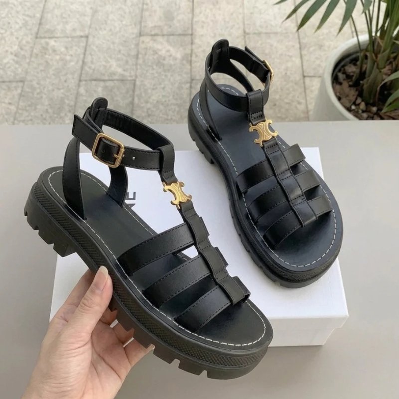 Women’s Gladiator Sandals with Round Toe and Buckle Strap