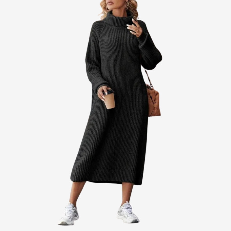 Amelia – Long sleeve sweater dress with high neck and slim fit