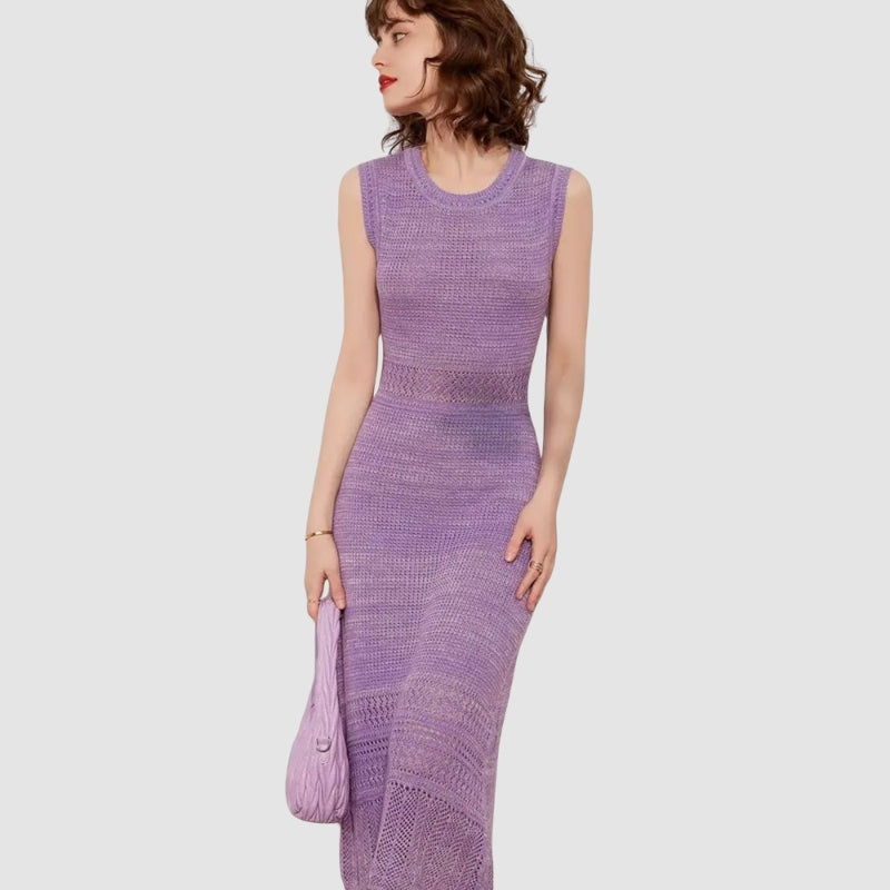 Sophia – Abito midi a maglia a linea A senza maniche con scollo rotondo