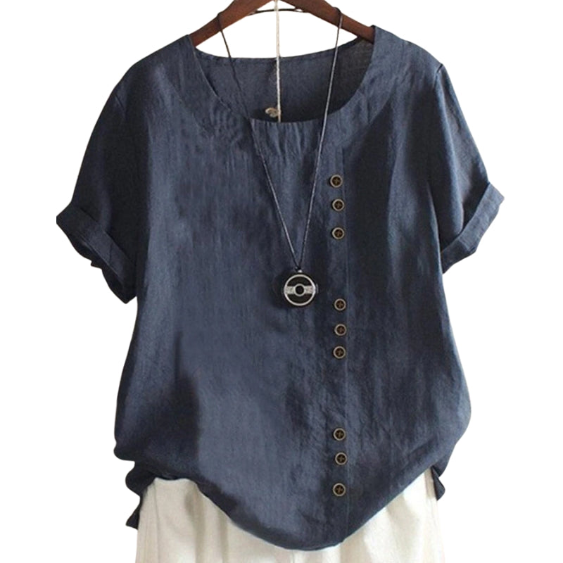 Ava – T-shirt Classique à Coupe Ample avec Col Rond et Boutons