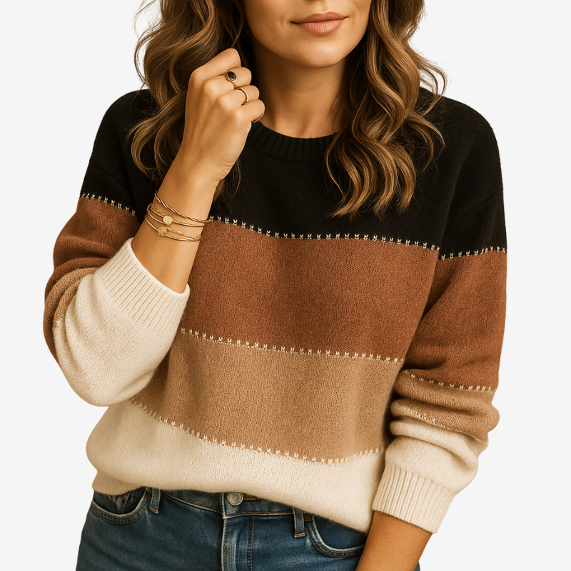 Eloryx – Maglione a manica lunga con scollo rotondo e design a righe | Orlo, polsini e collo a costine | Semplice uso quotidiano casual | Taglie XS–XL | Verde, Blu, Kaki, Grigio, Viola