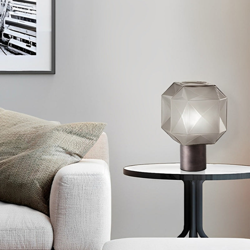 GlassGlow – Lampă de masă Cubo cu abajur din sticlă fumurie