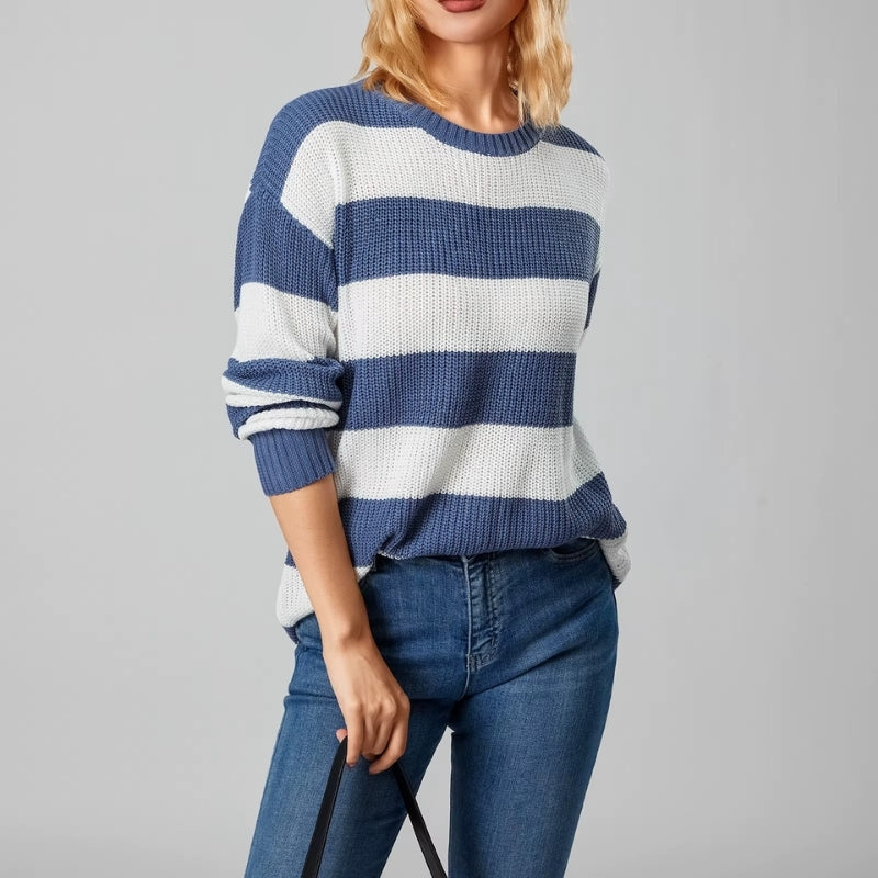 Cynthia - Long sleeve crew neck sweater with stripe design
