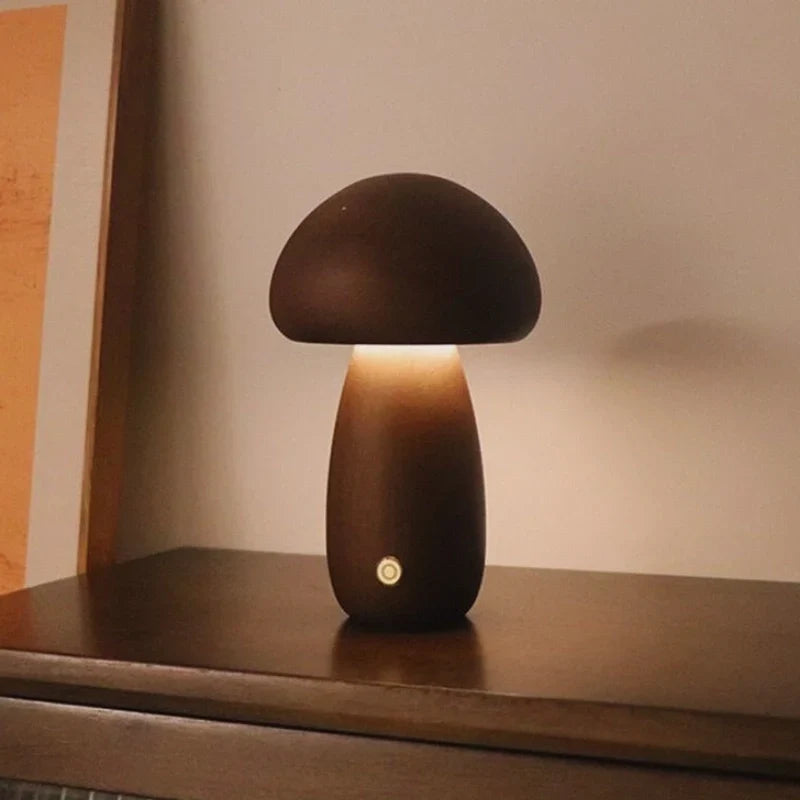 Mushwood - Lámpara de mesa de madera con diseño de seta