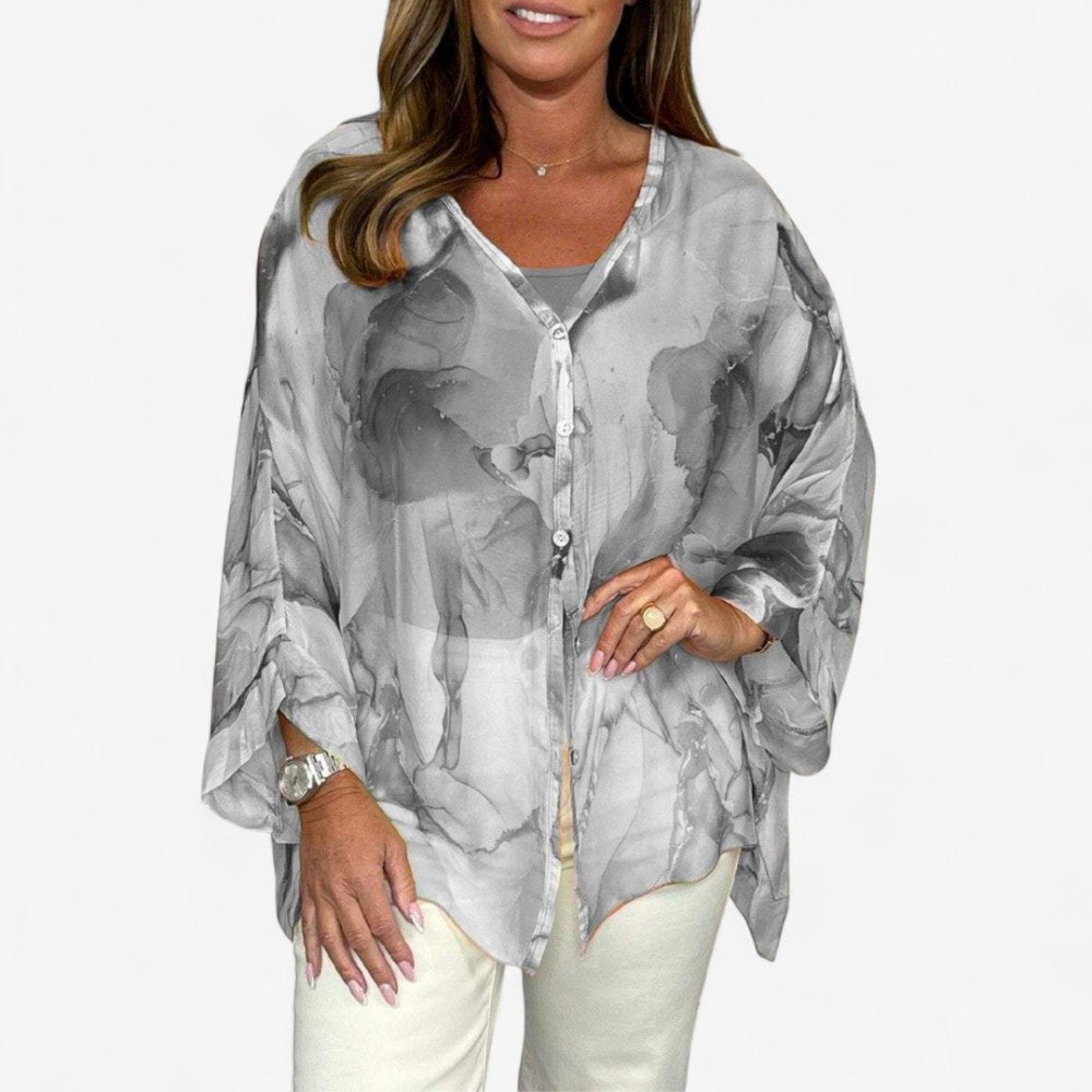 Fleur - Blouse imprimée à col en V et manches longues