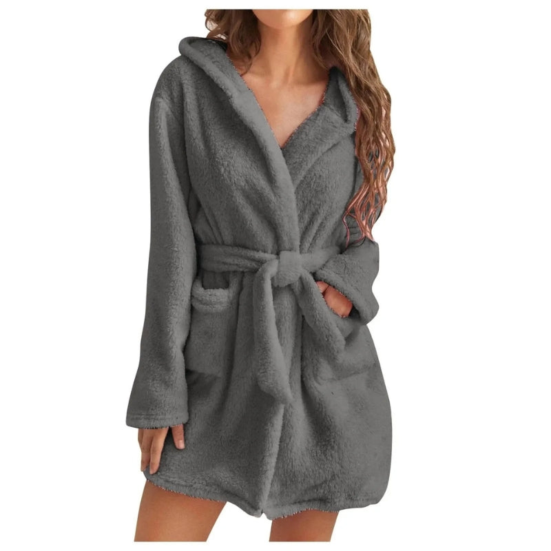 Lily - Stylish fleece bathrobe with long sleeves and side pockets