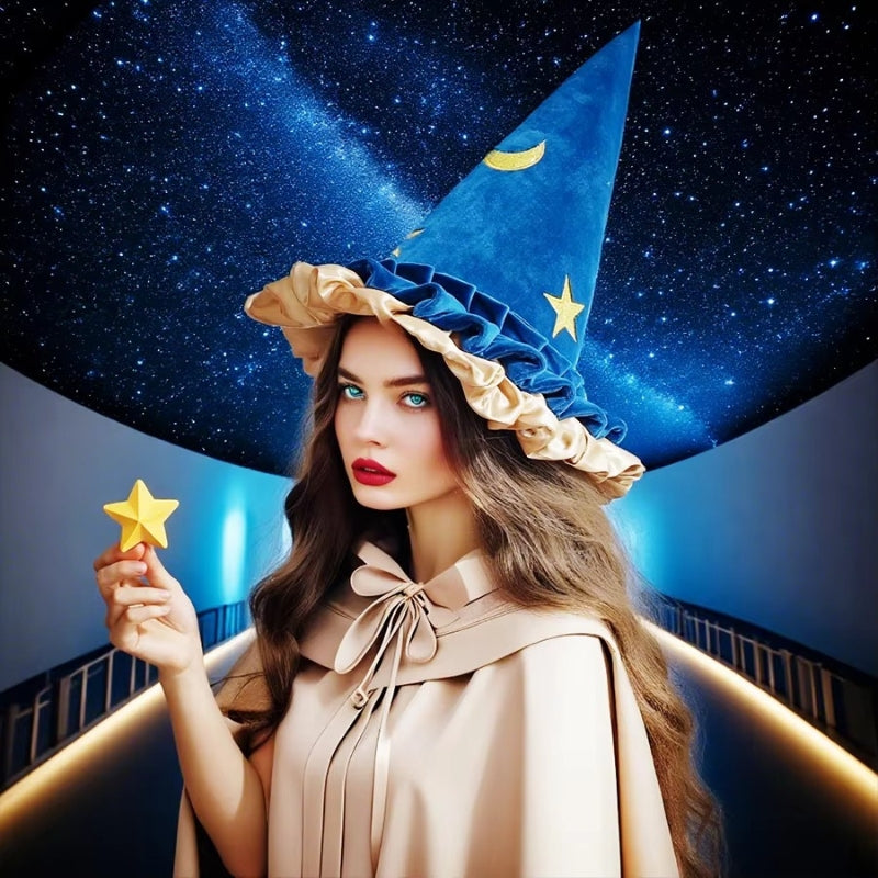 Elara - Halloween Witch Hat – Pointed Top with Wide Brim (Blue)