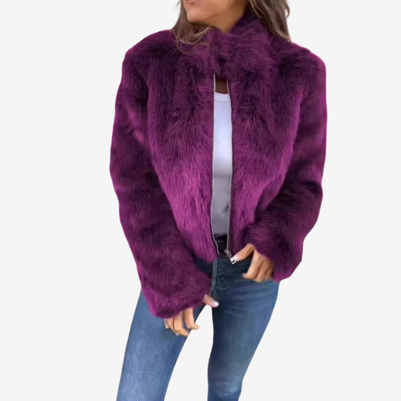 Selixia – Long Sleeve Coat with Zip Closure | Simple Casual Outer Layer | Faux Fur Construction | Sizes S–2XL | Brown, Black, Green, Blue, Red, Purple