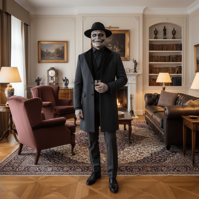 Realistic Skeleton Mask with Hat for Halloween