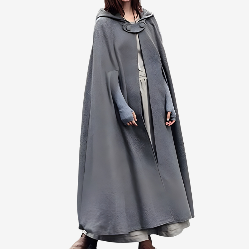 Lina - Cappotto poncho lungo con cappuccio asimmetrico
